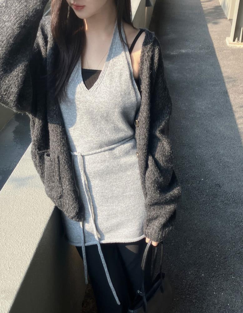 [무료배송]비브 보카시 울 가디건(딥차콜)