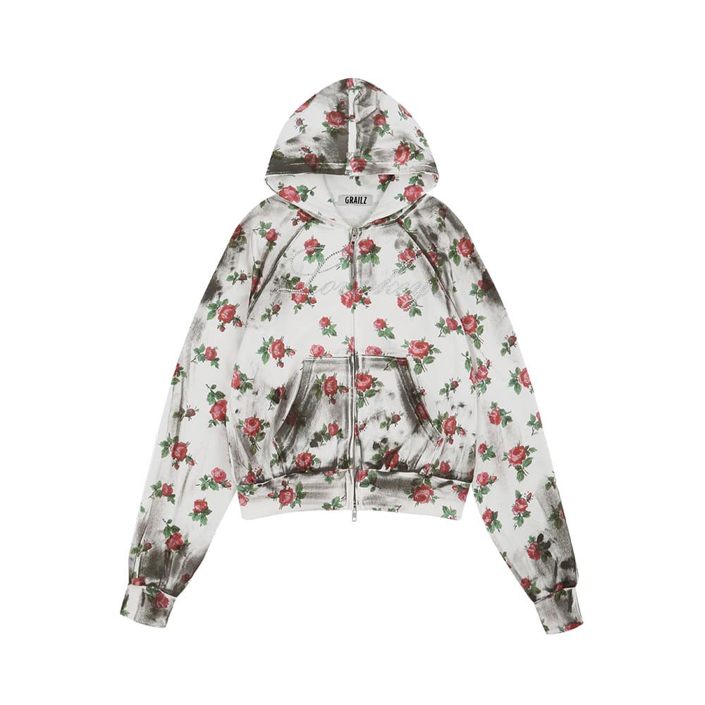 FLOWER DIRTY ZIP HOODIE [WHITE]