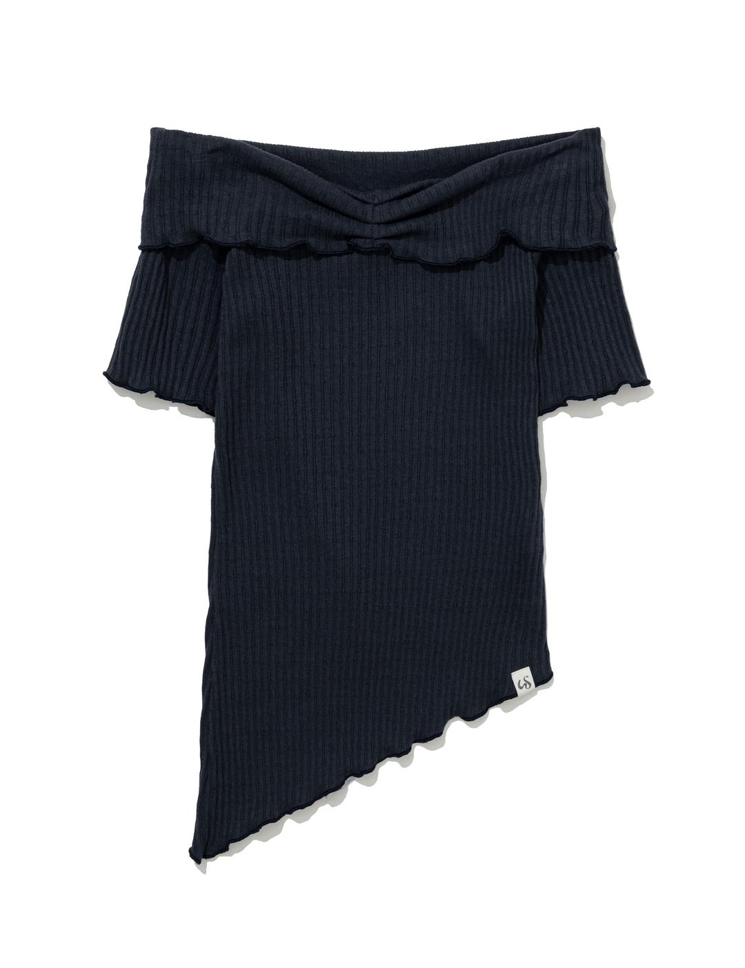 ASYMMETRIC RIB OFF-SHOULDER TEE(NAVY)