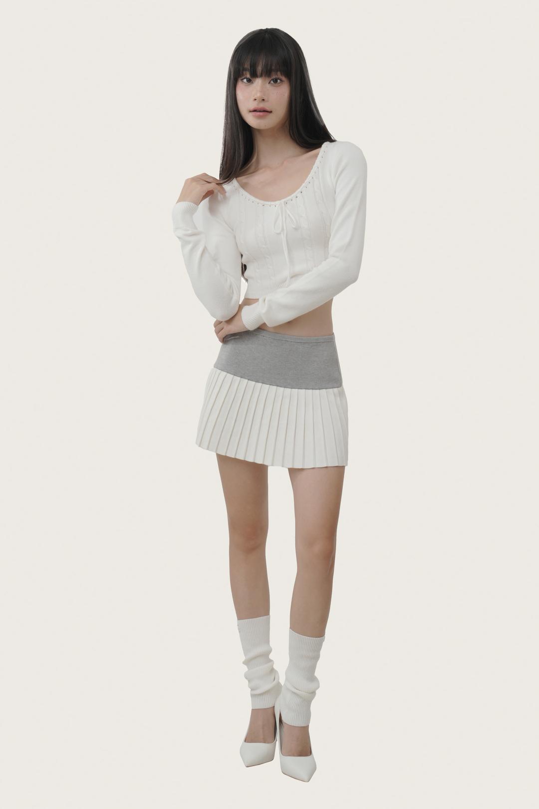 Churro knit pleated skirt
