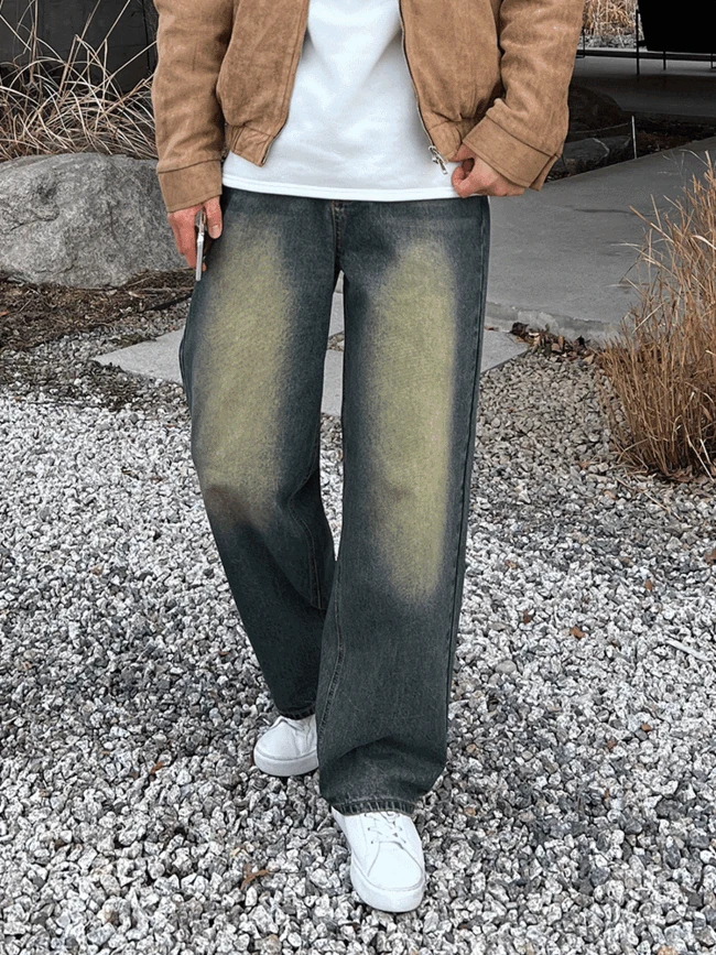 시만 XS~2XL Y2K 빈티지 워싱 와이드 데님 팬츠