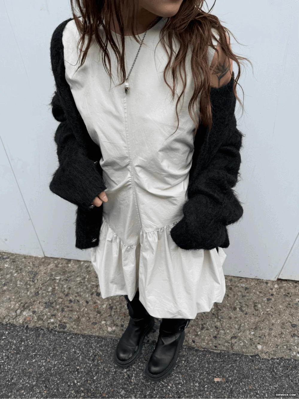 unbal shirring pumpkin onepiece