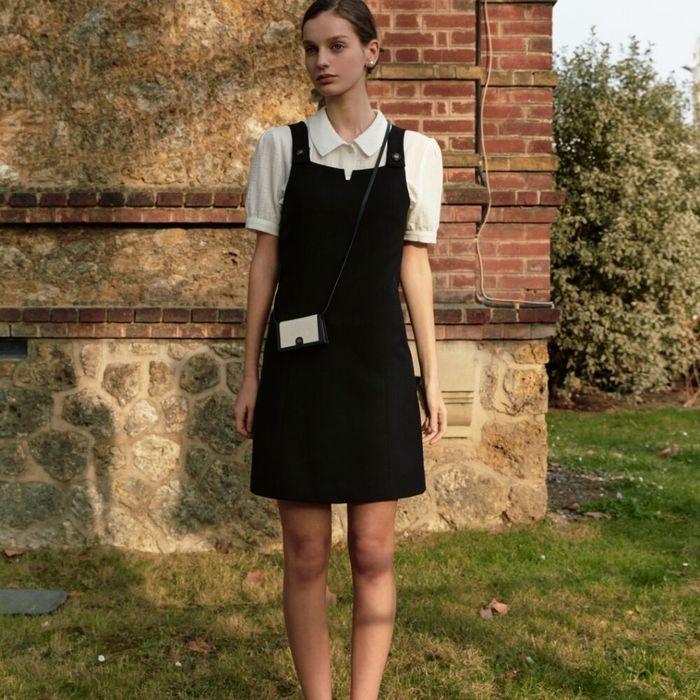 dp button sleeveless mini dress - black