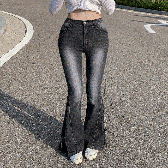 [XS~L/예쁜핏] 리본point🎀 뮤트 스트랩 워싱 부츠컷 청바지 데님 롱팬츠