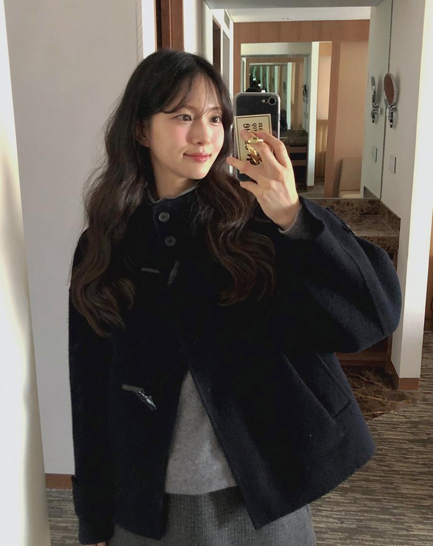 더플 울 후드 숏코트