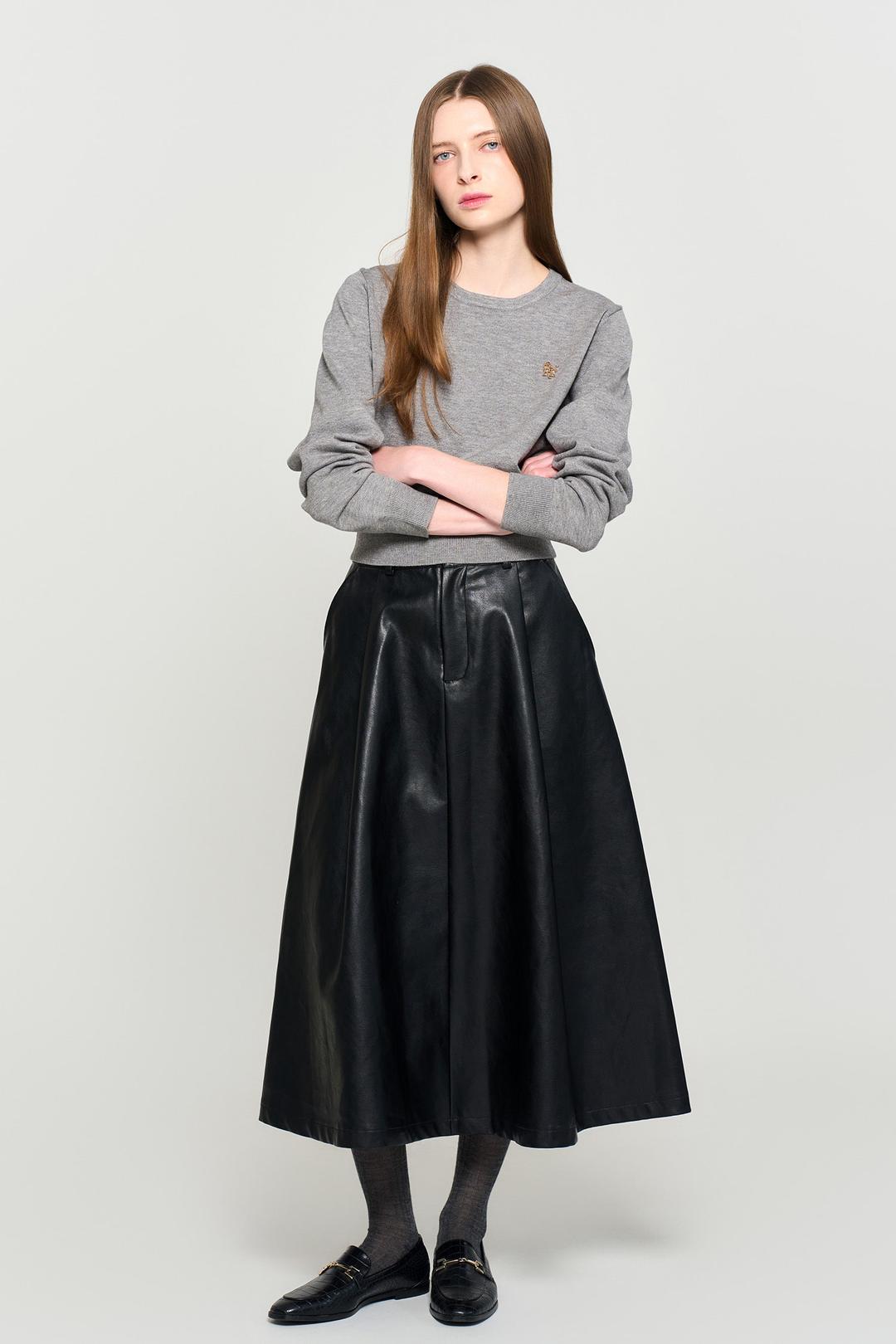 WOMAN 페이크 레더 핀턱 롱스커트 [MUD]