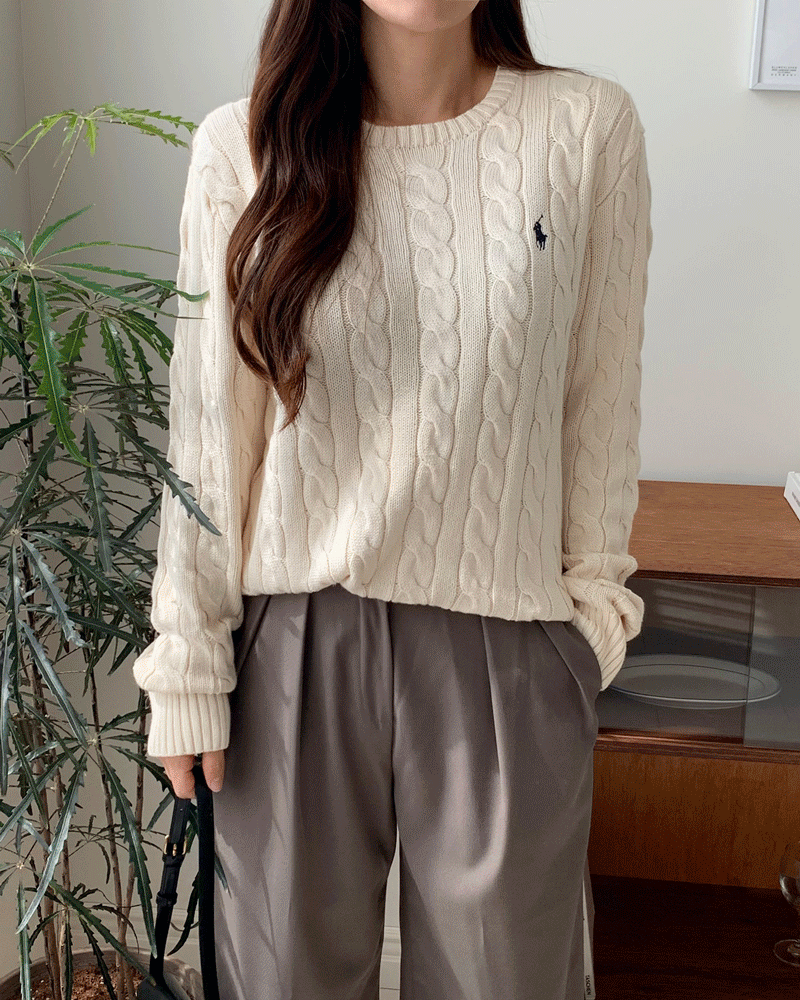 폴로 랄프로렌 남녀공용 라운드넥 케이블 꽈배기 니트 5컬러