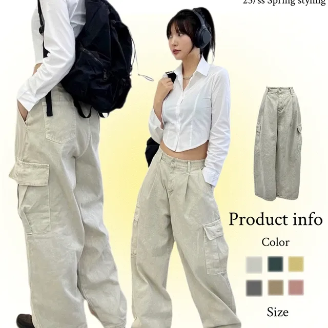 아이컬러추가*부분당일출고* [힙한핏/가을신상]* 피그먼트카고팬츠 후가공피그먼트워싱 유니섹스 카고팬츠