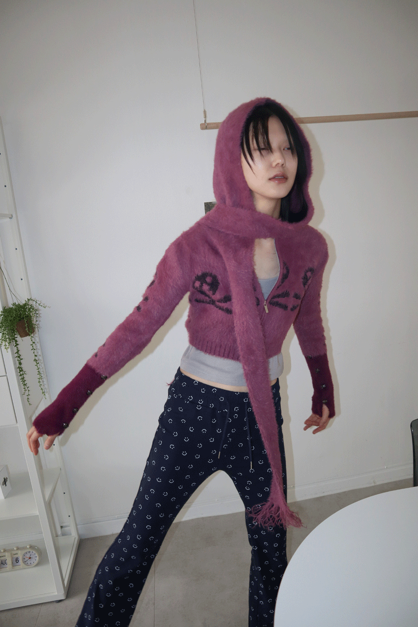 skeleton muffler hoodie zip-up