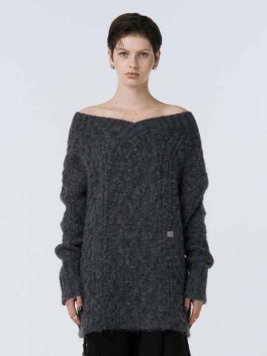 Oversized Off-Shoulder Knit [ Charcoal ]