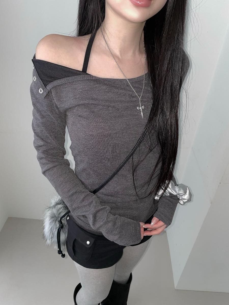 shoulder botton top (2 color)