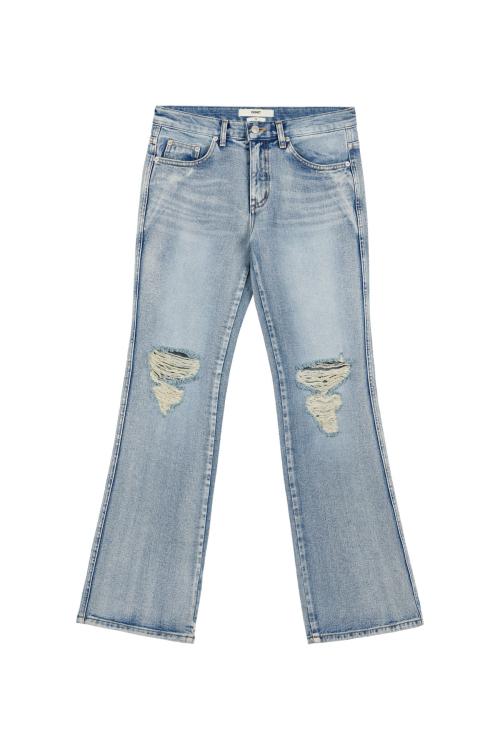 RIPPED DAMAGE BOOTS CUT DENIM IN BLUE