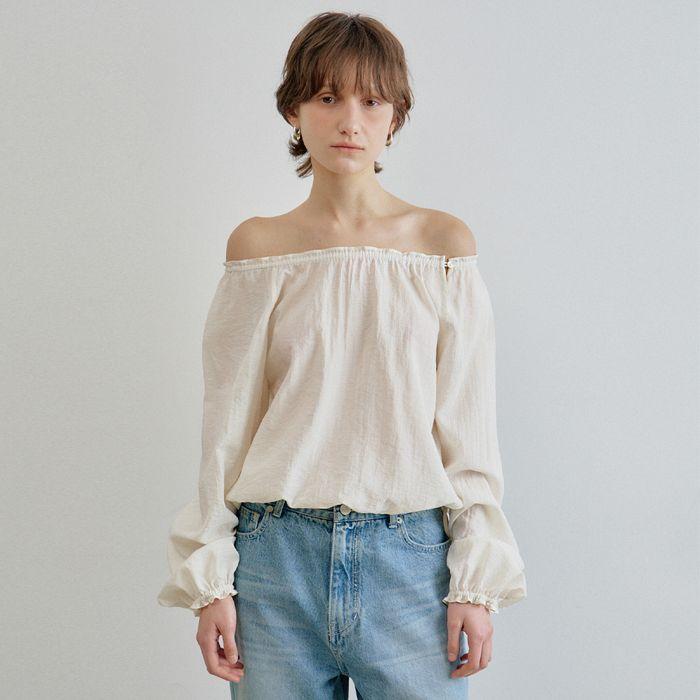 sage shirring blouse_ivory