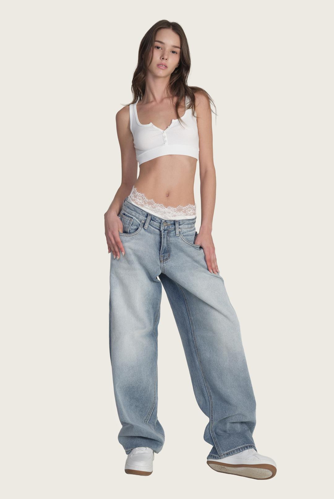 Krystal Vintage Wide Jeans, Clear Blue