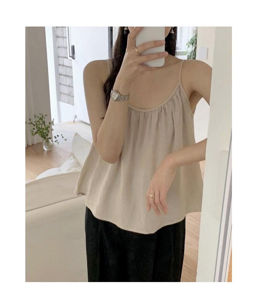 [SALE/당일] Monique 모니크 엔틱 린넨 셔링 나시 슬리브리스 (2colors) 베이지 당일발송