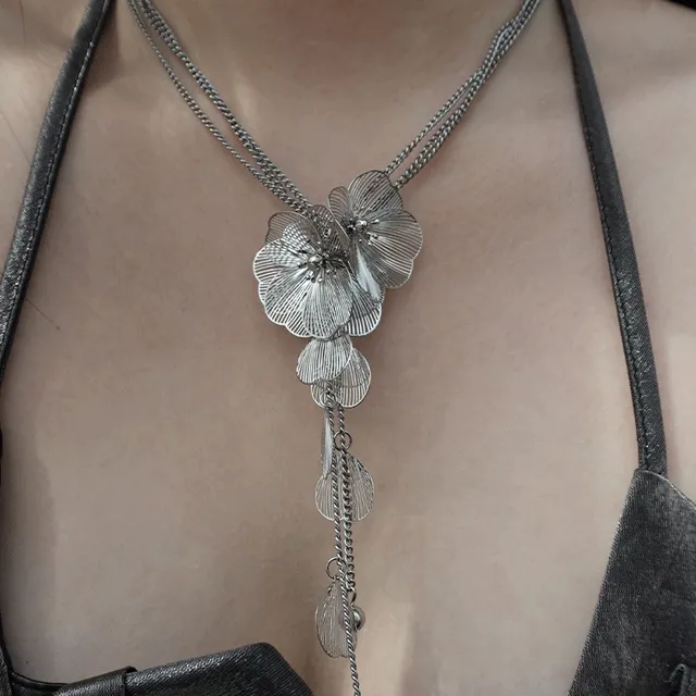 [s.steel] metal flower necklace | 메탈 플라워 드롭 목걸이