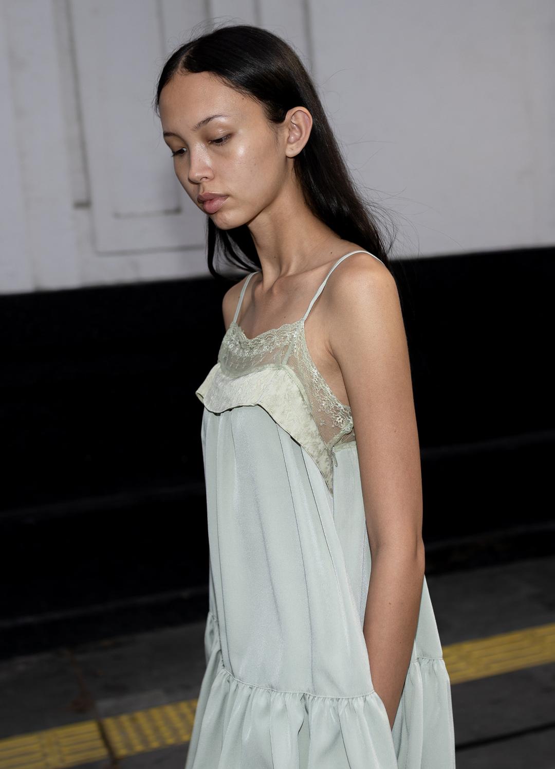 자카드 레이스 미니 드레스 - 아보카도