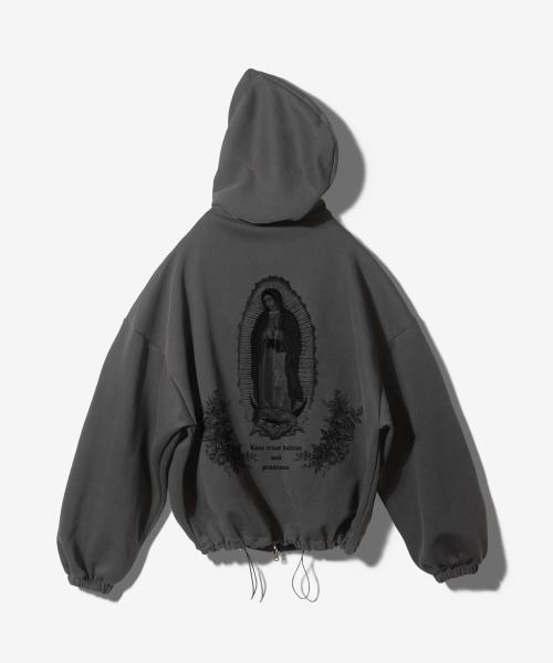 GUADALUPE STRING MID LENGTH HOODED ZIP UP - PIGMENT BLACK