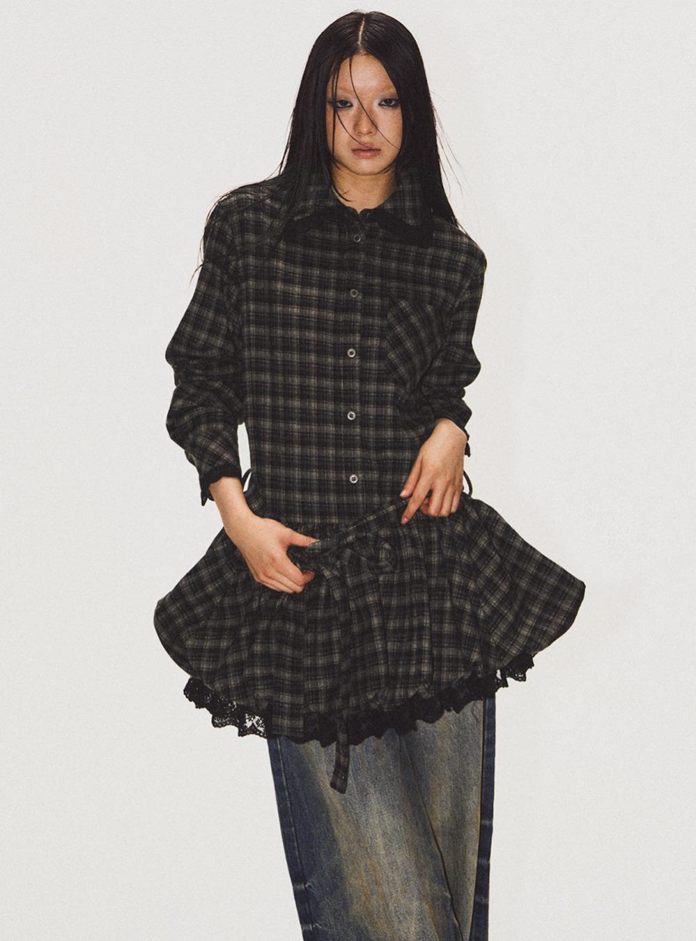 Yellow Black Checkered Shirt Dress