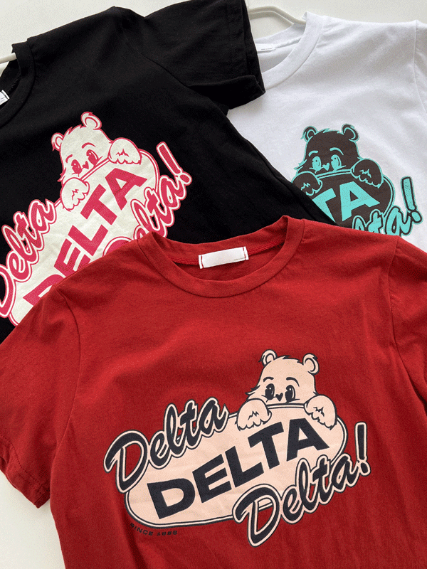 레터링 베어 반크롭 티셔츠, 3colors