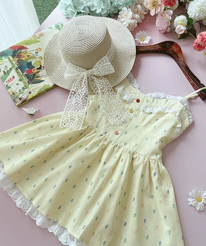 다색의 물감 옐로우 끈 레이스 튜닉