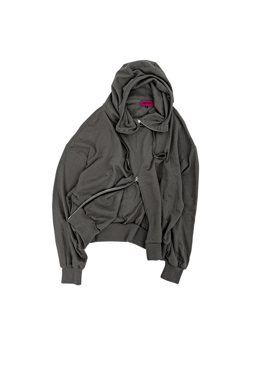 High neck overfit hood zip-up - DUSTY GREY