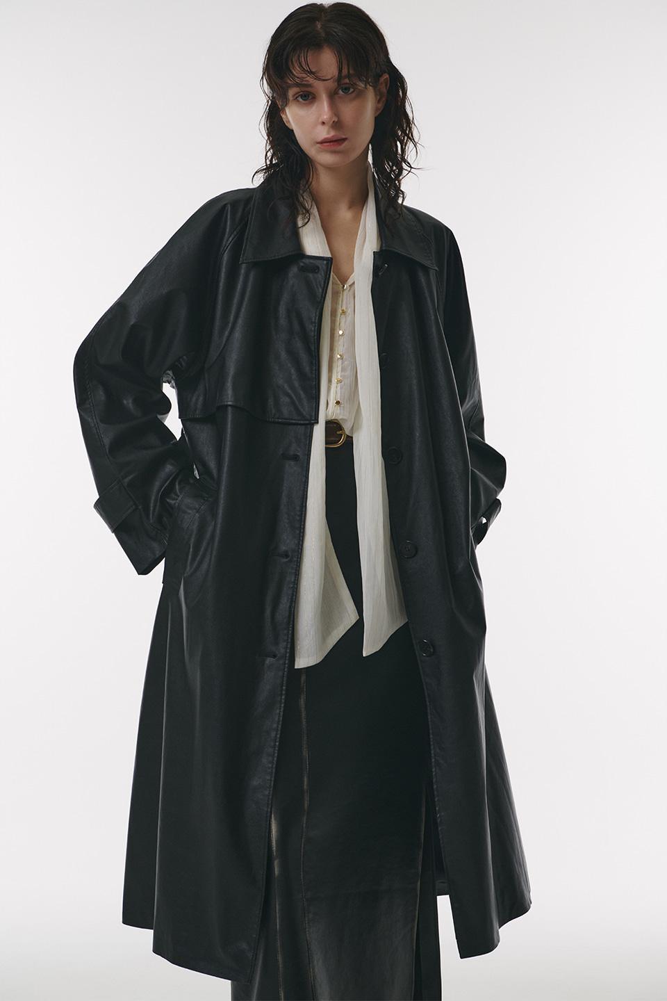 FAUX Leather Trench Coat in Black