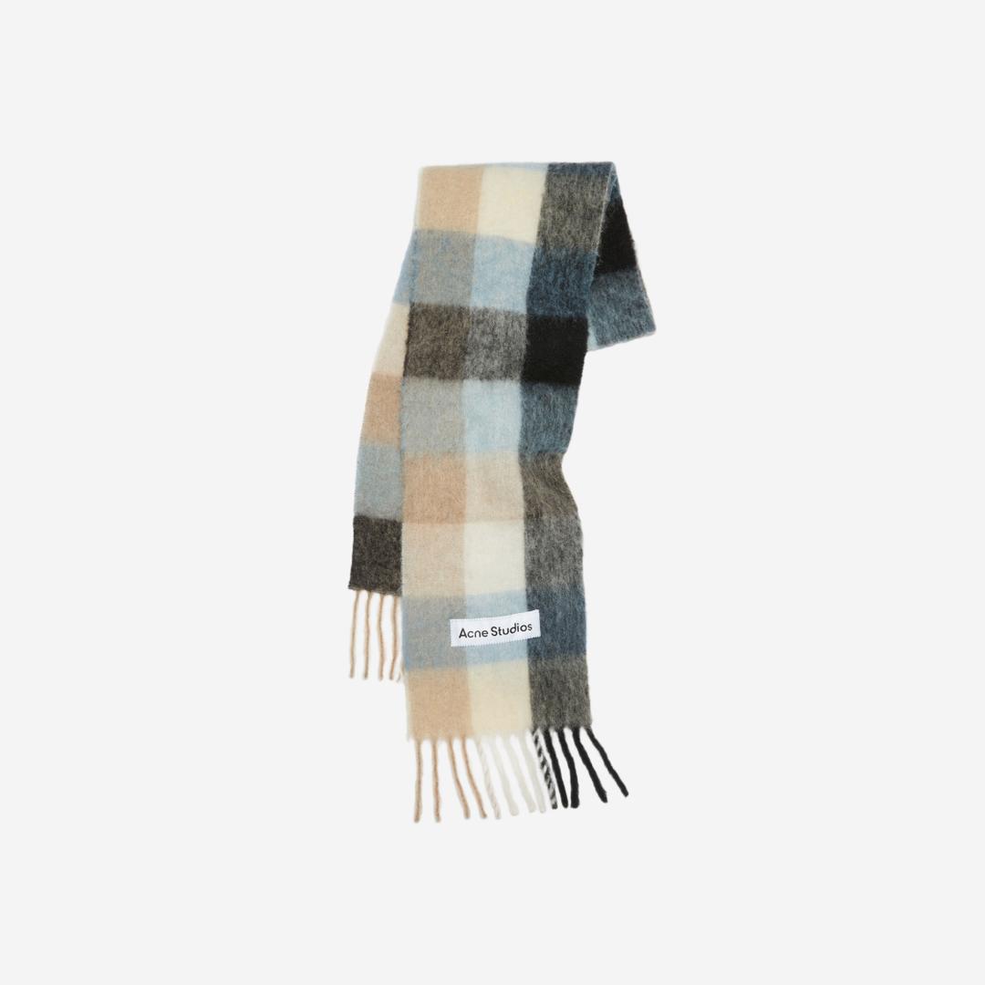 Acne Studios Mohair Check Scarf Blue Beige Black