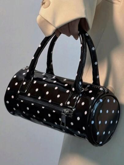 패션 클래식 조커 솔리드 컬러 PU 방수 원단, 폴카 닷 장식 디자인 더블 핸들 핸드백, 일본식 달콤한 스타일 버킷 백, 쇼핑, 출퇴근, 파티용으로 적합