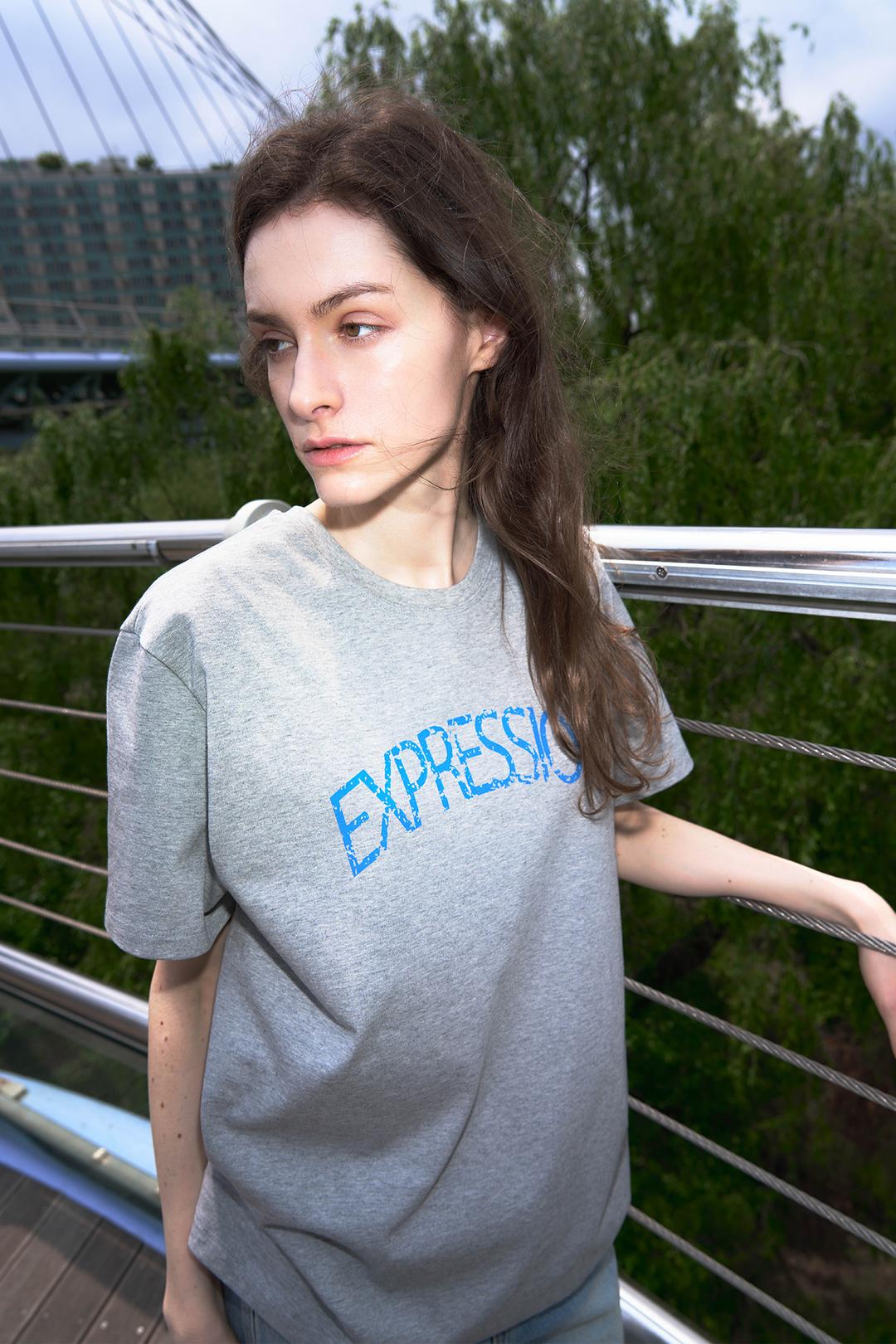 CRACK EXPRESSION HALF T-SHIRT / MELANGE CHARCOAL