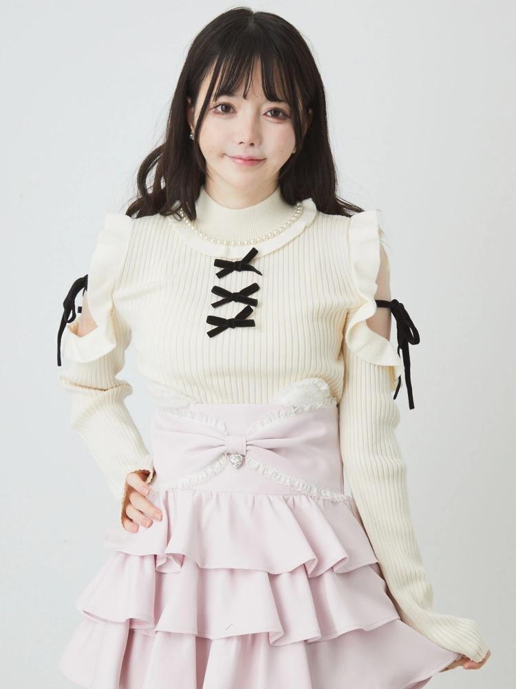 肩あきフリルリボンTOPS