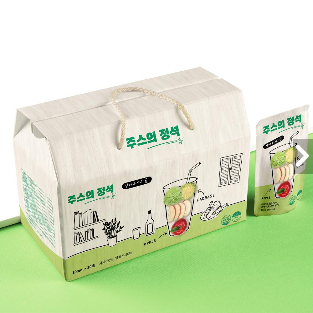 주스의정석 제주 유기농양배추 사과즙 100%착즙 NFC 100ml x 30팩 [원산지:국산]