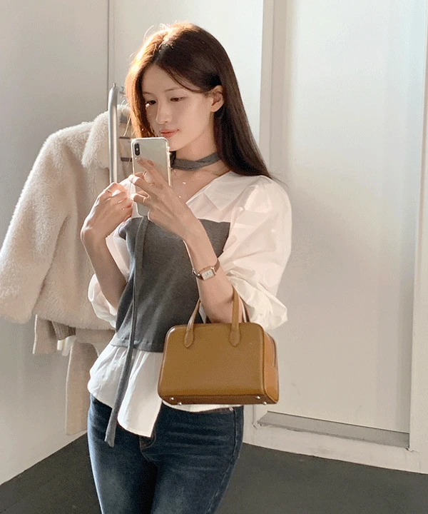 [타이SET] 포르테 레이어드 셔츠 니트탑 - 2color