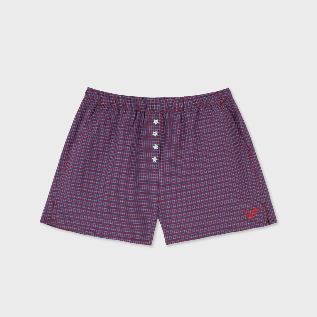 HBT Check Star Shorts (BURGUNDY)