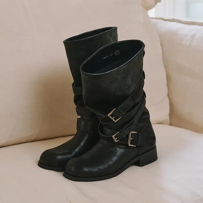 4WAY 슬라우치 리본 탈착 하프 부츠 58715