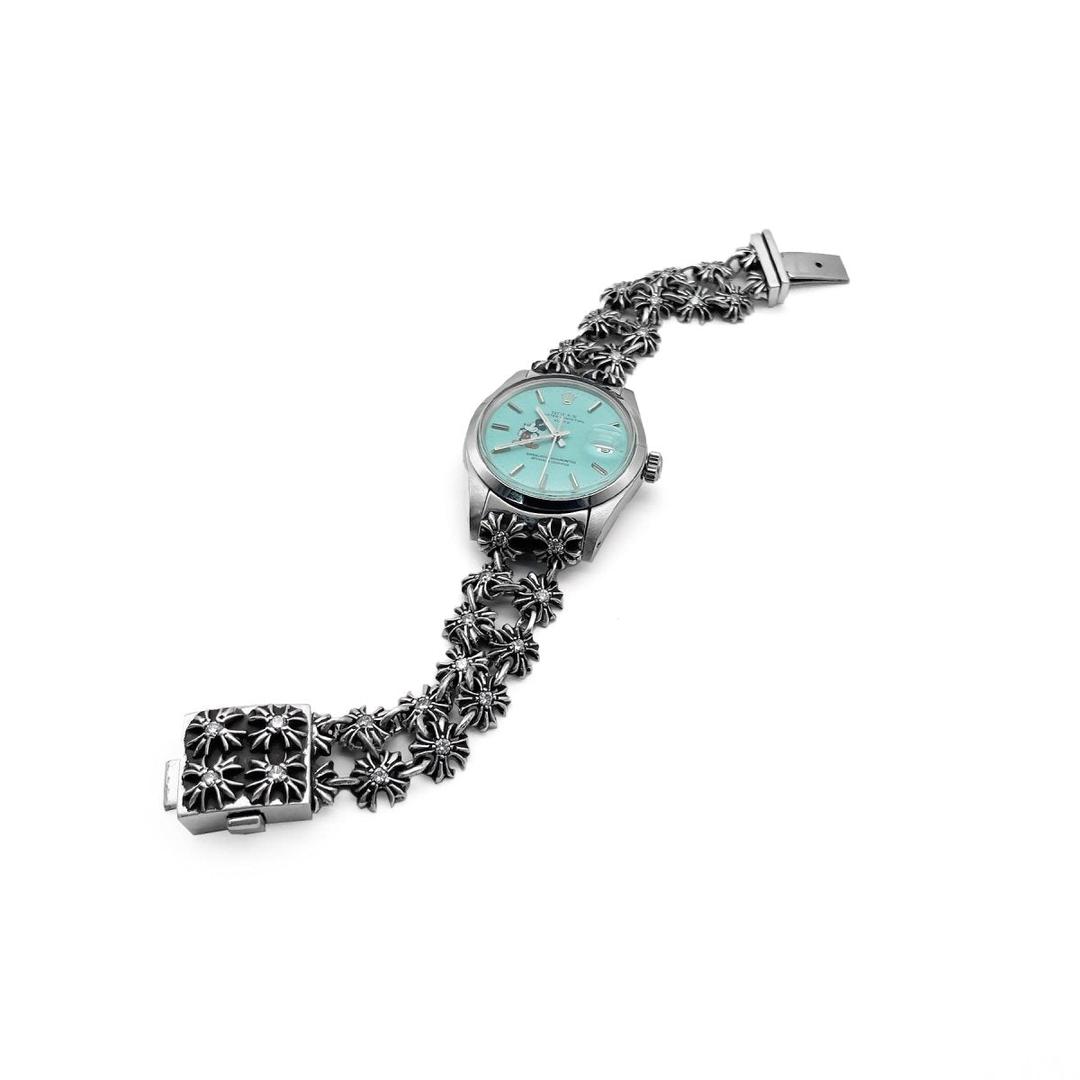 Chrome Hearts Rolex Silver Cross Plus Diamonds Bracelet