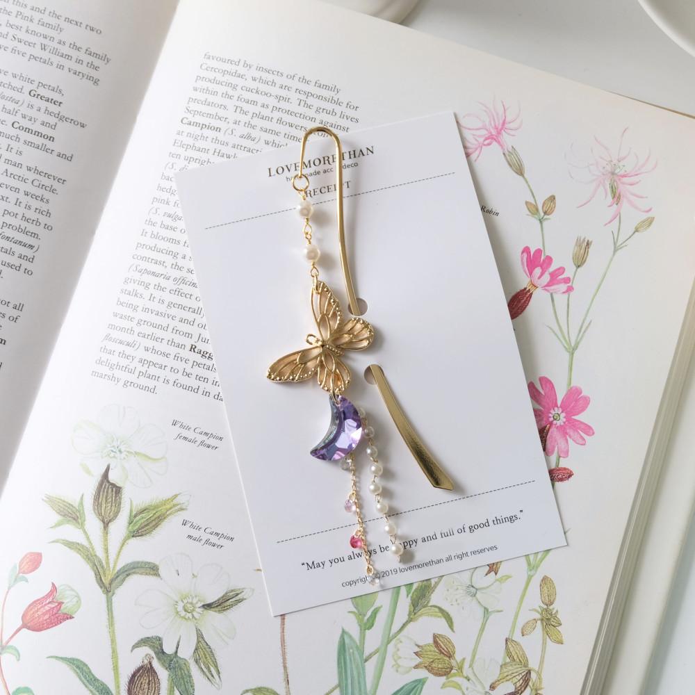 핸드메이드 버터플라이 퍼플크리스탈 금속책갈피