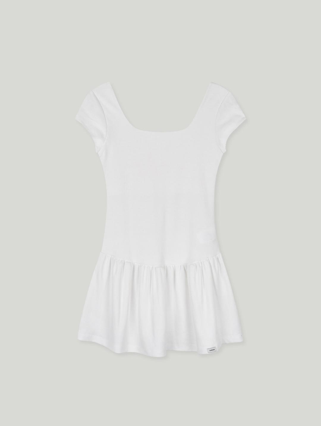 Flare Shirring layered Half Tee_ivory