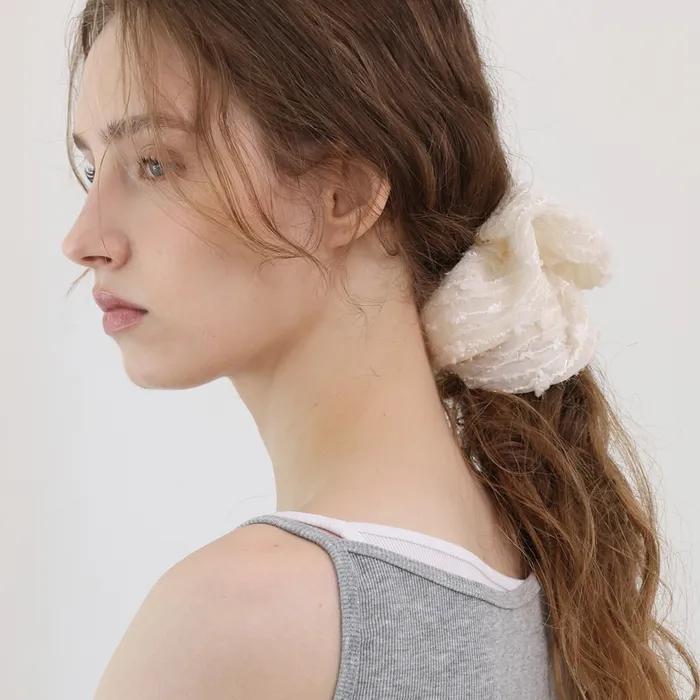 Lace Flower Stripe Scrunchie_Large_Beige