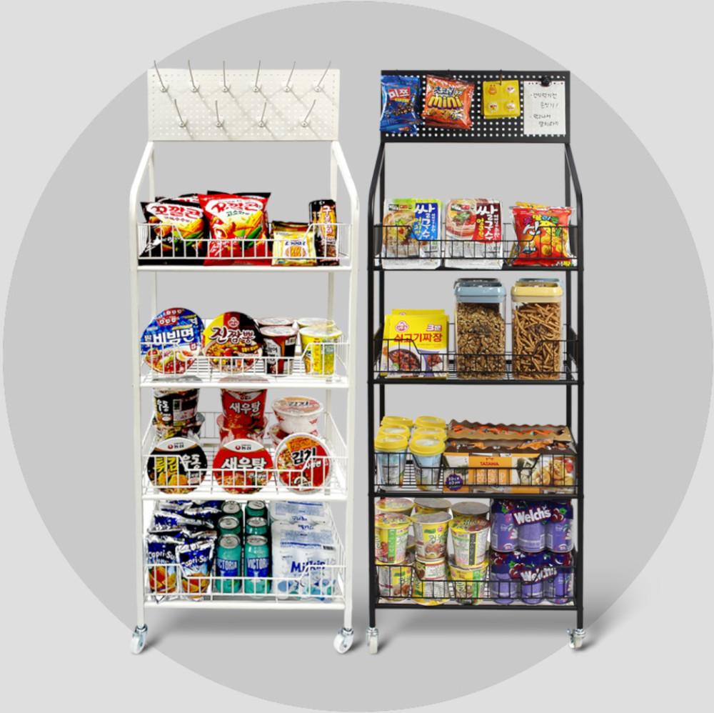 간식창고 팬트리 편의점 철제 선반 진열대 이동식 정리대 (우드마그넷 각인서비스)