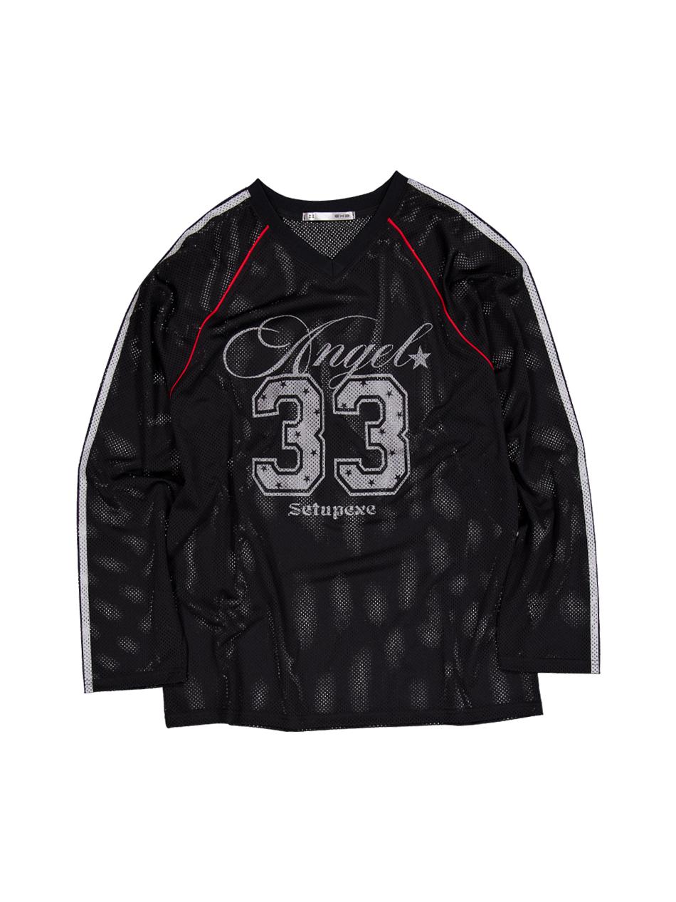 V-NECK MESH SPORTS T / BLACK