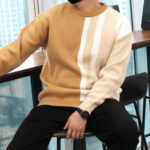 WKG 버티컬 하프 스트라이프 니트