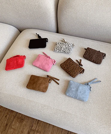 호피 스웨이드 카드지갑 목걸이 미니 파우치