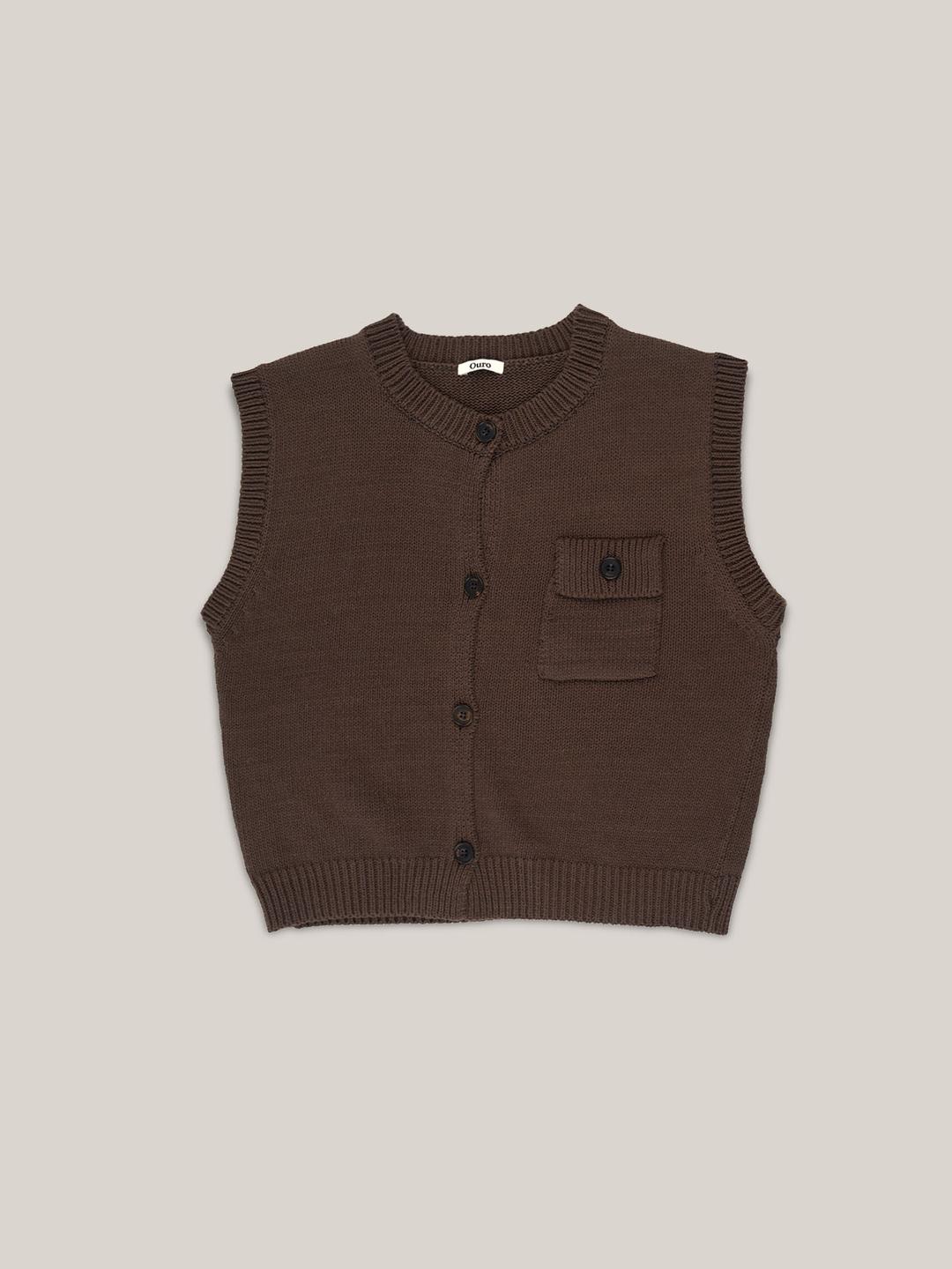 FRENCH KNIT VEST  [ BROWN ]