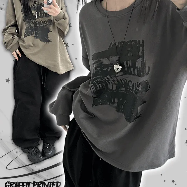[남녀공용/오버핏] 그래피트 프린팅 긴팔티