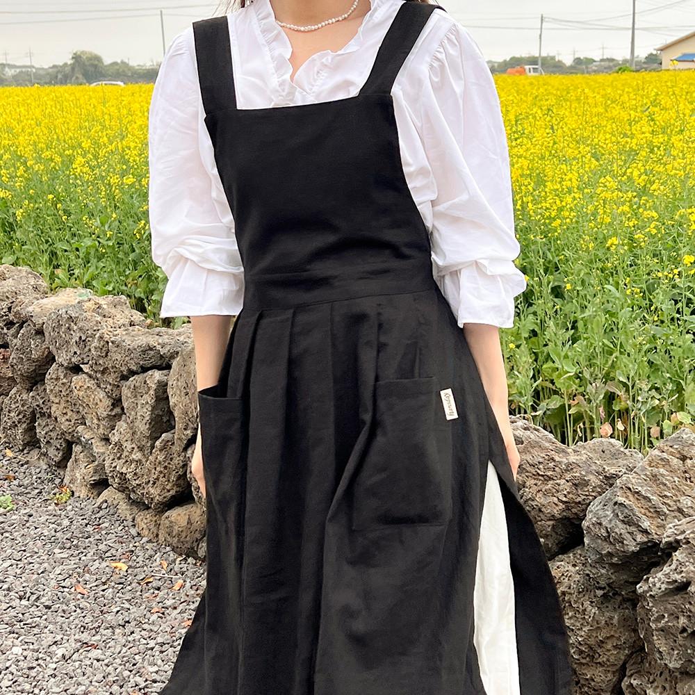 한스데이 단아한 심플 무지 에이프런 카페 자수 프릴 원피스 자체제작 앞치마