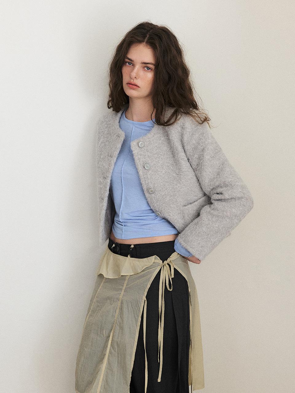 Hairy Fur Tweed Jacket, Light Grey