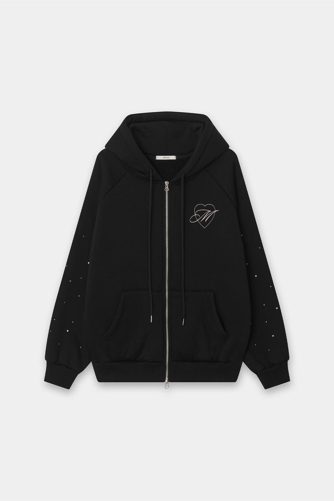 Glitter Stone Hoodie Zip-Up Black