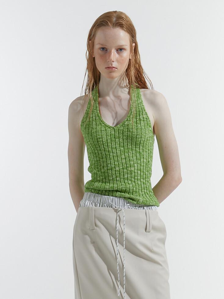HALTERNECK KNIT TOP, MIX GREEN