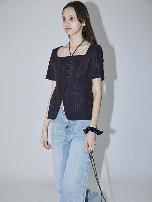 NECK STRAP STRIPE JACKET - BLACK